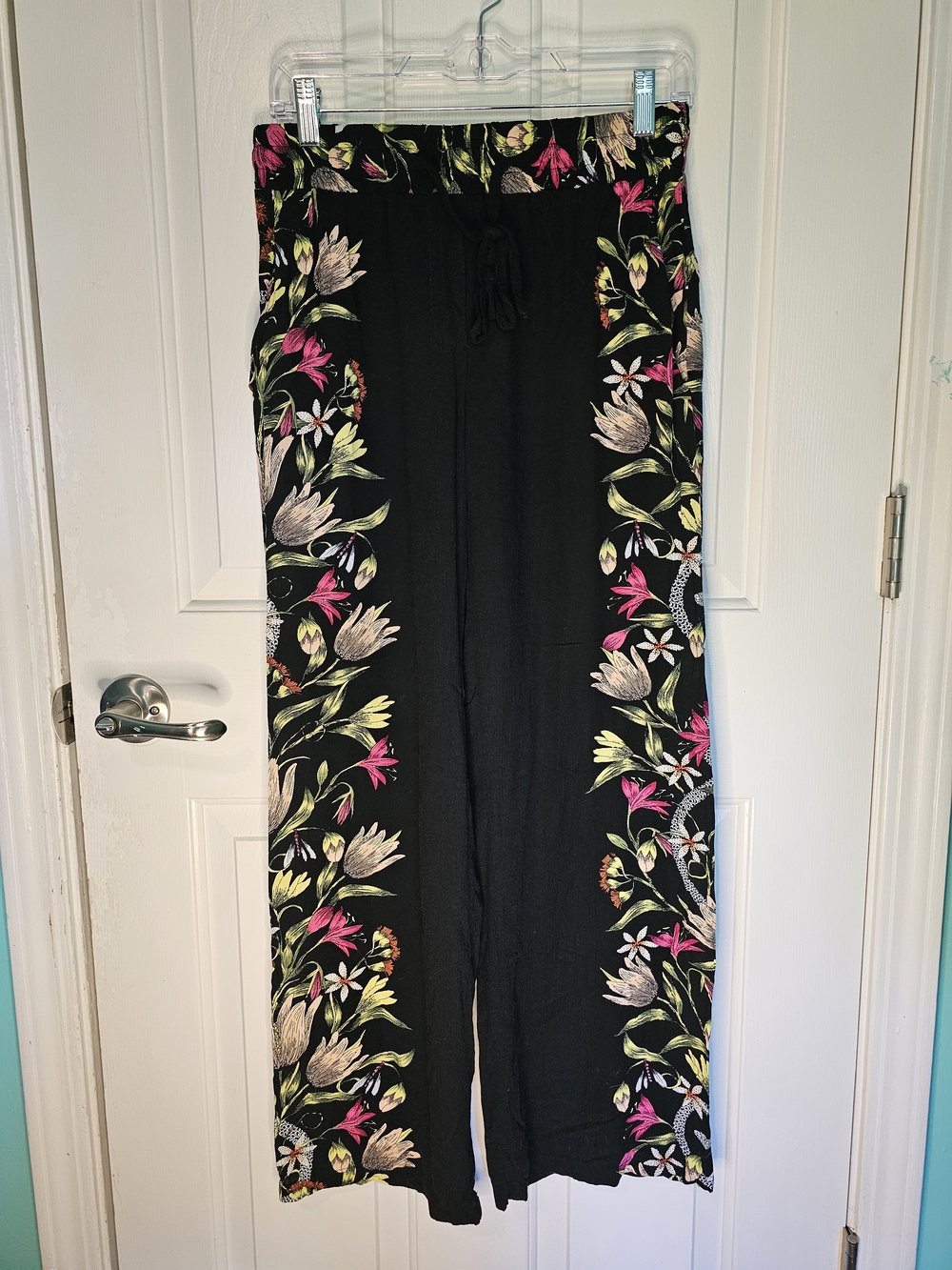 Tahari Black Sheer w/ Tropical Floral Wide-Leg Swim Cover Pants Size S/P